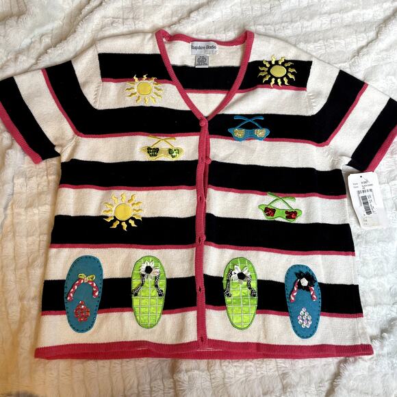 HAMPSHIRE STUDIO Petite Medium Novelty Sweater Flip‎ Flop Sandal Button Down NWT - Picture 1 of 7